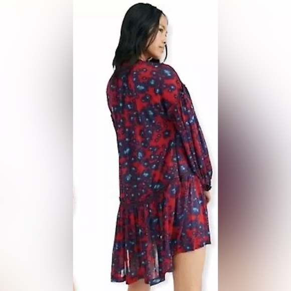 NWT Free People | Love Letter Long Sleeve Snap Front High/Low Tunic Merlot Combo - Picture 2 of 16